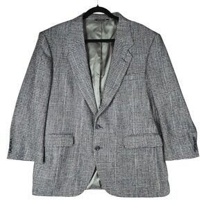 Vtg Stafford Blazer 42R Mens Sport Coat Gray Houndstooth Plaid USA Made Academia